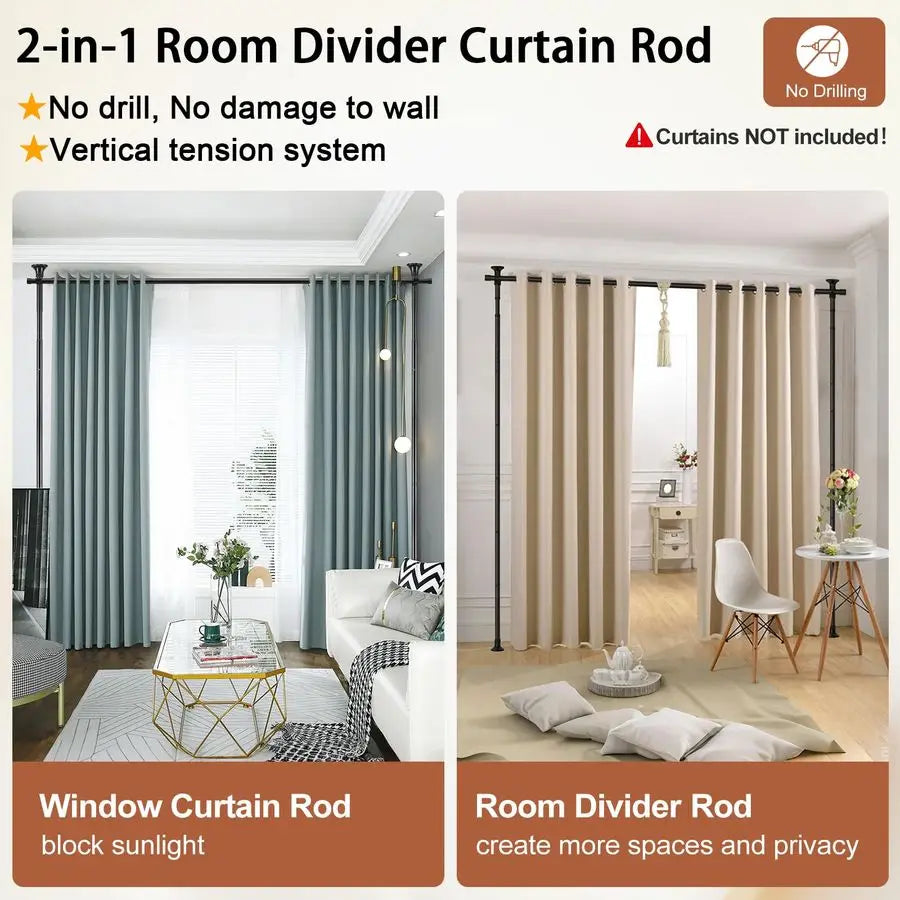 Divider, No Drilling Curtain Rod Wall Divider for Space Partition, Adjustable Heavy Duty Floor to Ceiling.