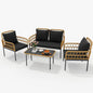 4-Piece Rattan Patio Set with Loveseat, 2 Chairs & Glass Table, Outdoor Furniture For Backyard- Porch.