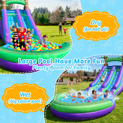 20FT Ultra Climber Kids Inflatable Water Slide Park Heavy Duty for Outdoor Fun with Two Slides & Splash Pool