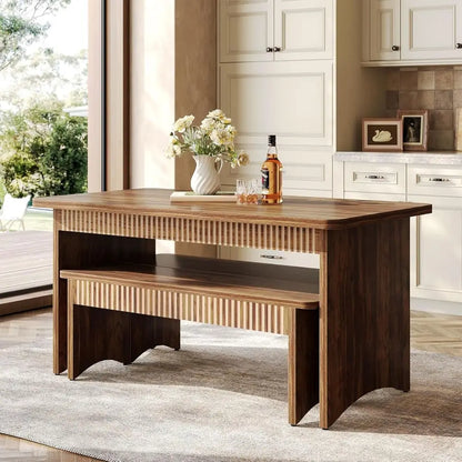 55" Dining Table with 2 Benches, Dining Table Set or 4-6 People.