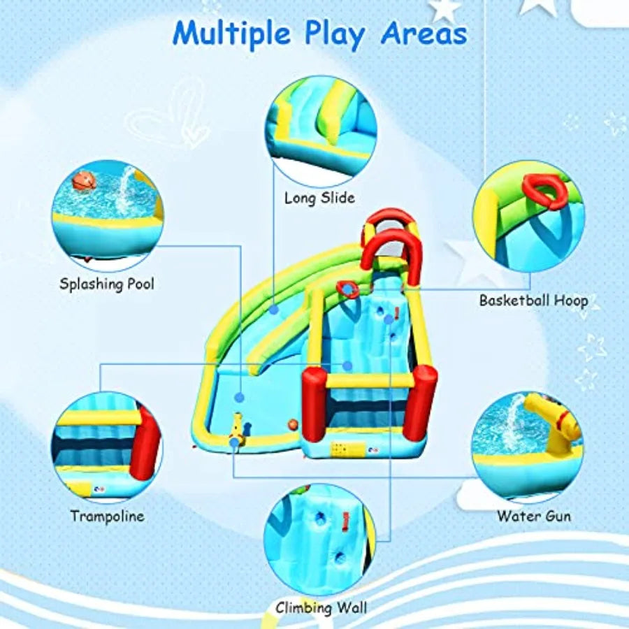 Inflatable Water Slide Bounce House with Splash Pool Climbing Wall for Backyard.