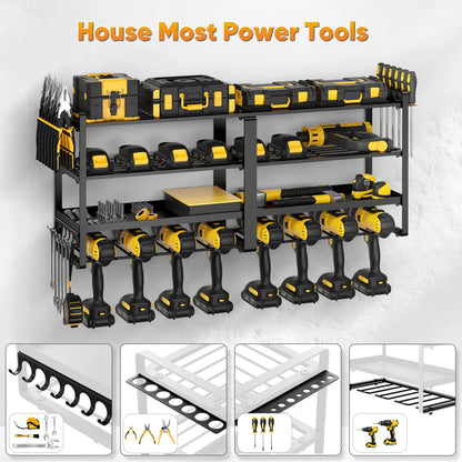 Power Tool Organizer Wall Mount, Extended Large Heavy Duty Drill Holder, 4 Layer Garage and Storage.