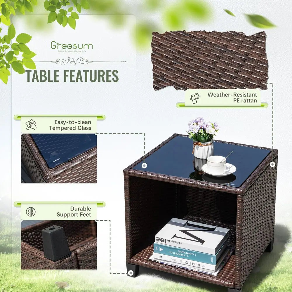 3 Pieces Patio Furniture Sets Outdoor PE Rattan Wicker Chairs & Table.