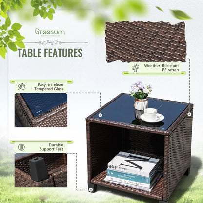 3 Pieces Patio Furniture Sets Outdoor PE Rattan Wicker Chairs & Table.