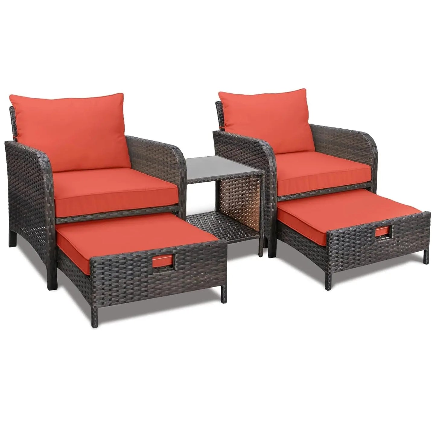 Balcony Furniture 5 Piece Patio Conversation Set, PE Wicker Rattan Outdoor Lounge Chairs.