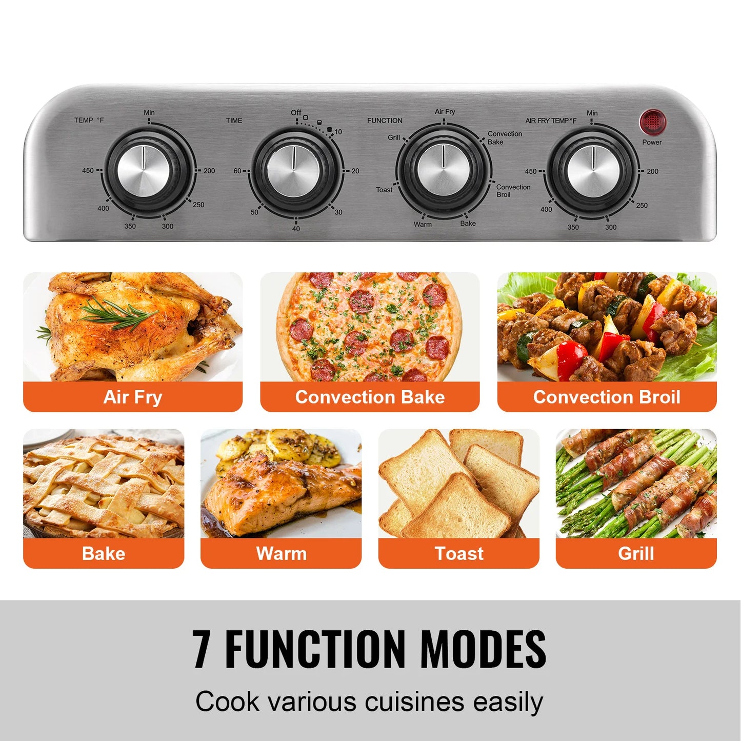 SucceBuy 18L 1700W Air Fryer Toaster Oven Stainless Steel Toaster Ovens Countertop Combo.