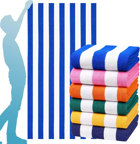 6-Pack Oversized Beach Towels, 72x40 Inch, Super Absorbent for Pool, Soft & Thin Terry Set for Adults