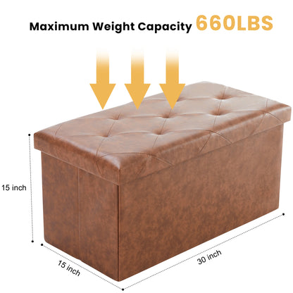 Leather Folding Ottoman Storage Footstool Toy Box Bedroom Bench.
