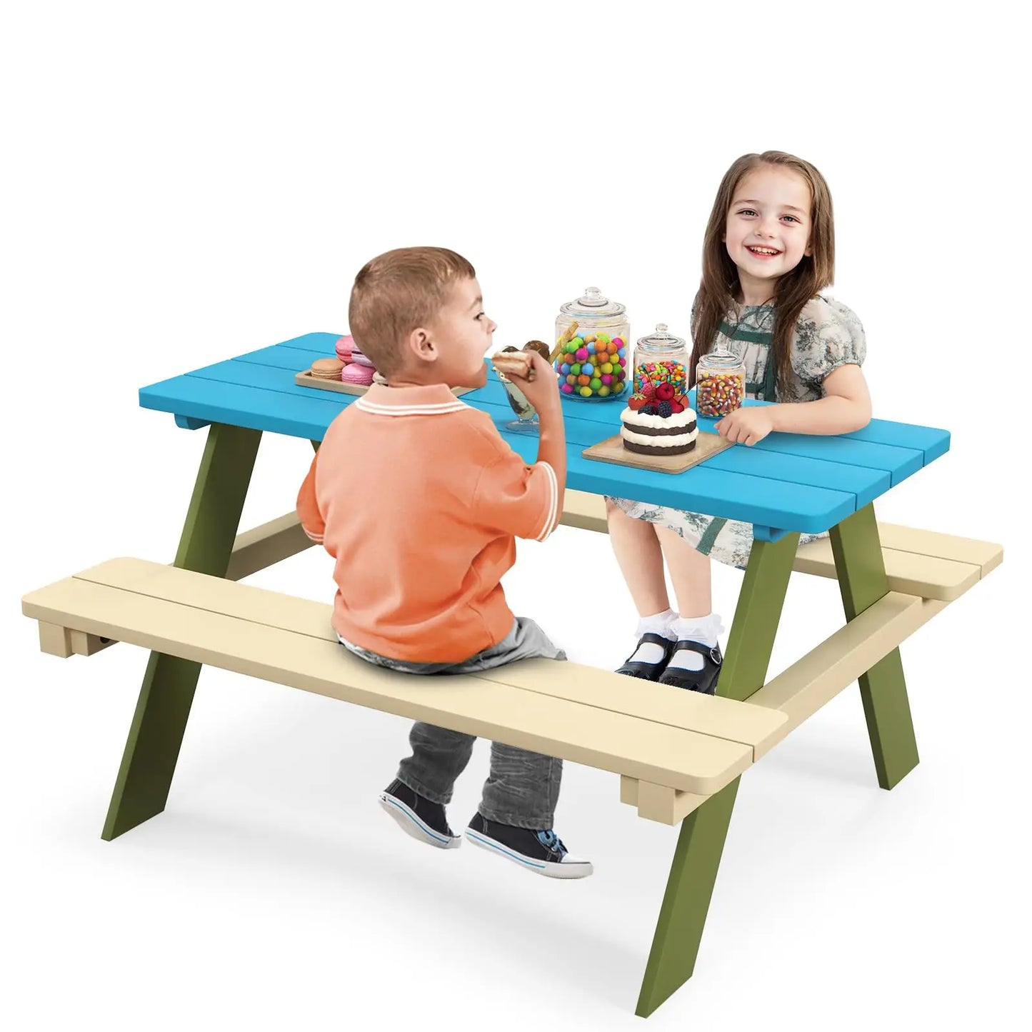 Kids Picnic Table, Acacia Wood, Outdoor Table with Benches, Toddler Patio Furniture Set.
