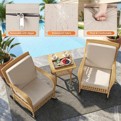 Outdoor Rocking Chair, 3 Pieces Wicker Rocking Bistro Set with Rattan Table.