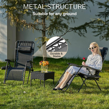 Zero Gravity Set of 2 Portable Recliner, Patio Outdoor Lounge Chair with Cup Holder, Adjustable Pillow.