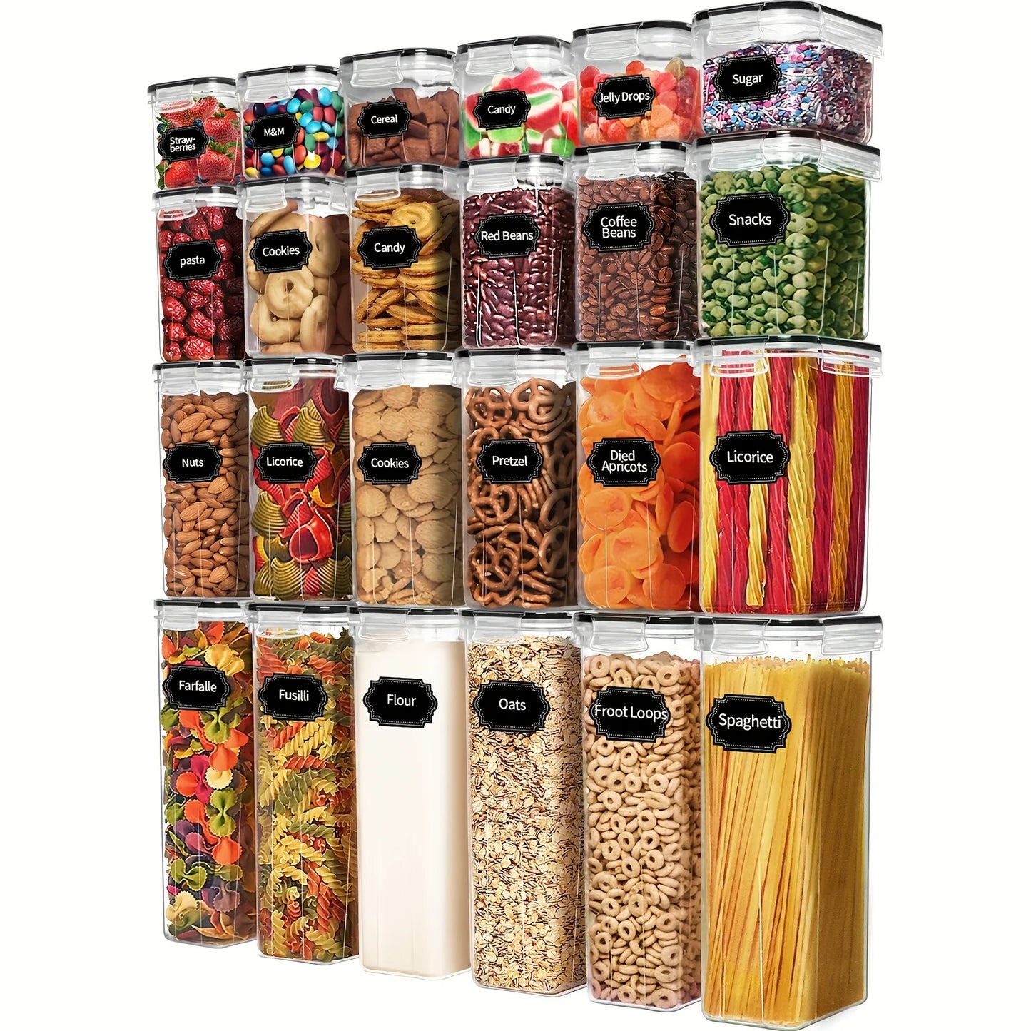 24Piece Airtight Food Storage Containers Set BPA-Free Plastic Canisters - Pantry Organizer with 40Labels