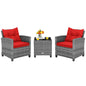 3 Pieces Patio Furniture Set, PE Rattan Wicker Outdoor Sofa Set w/Washable Cushion and Tempered Glass.