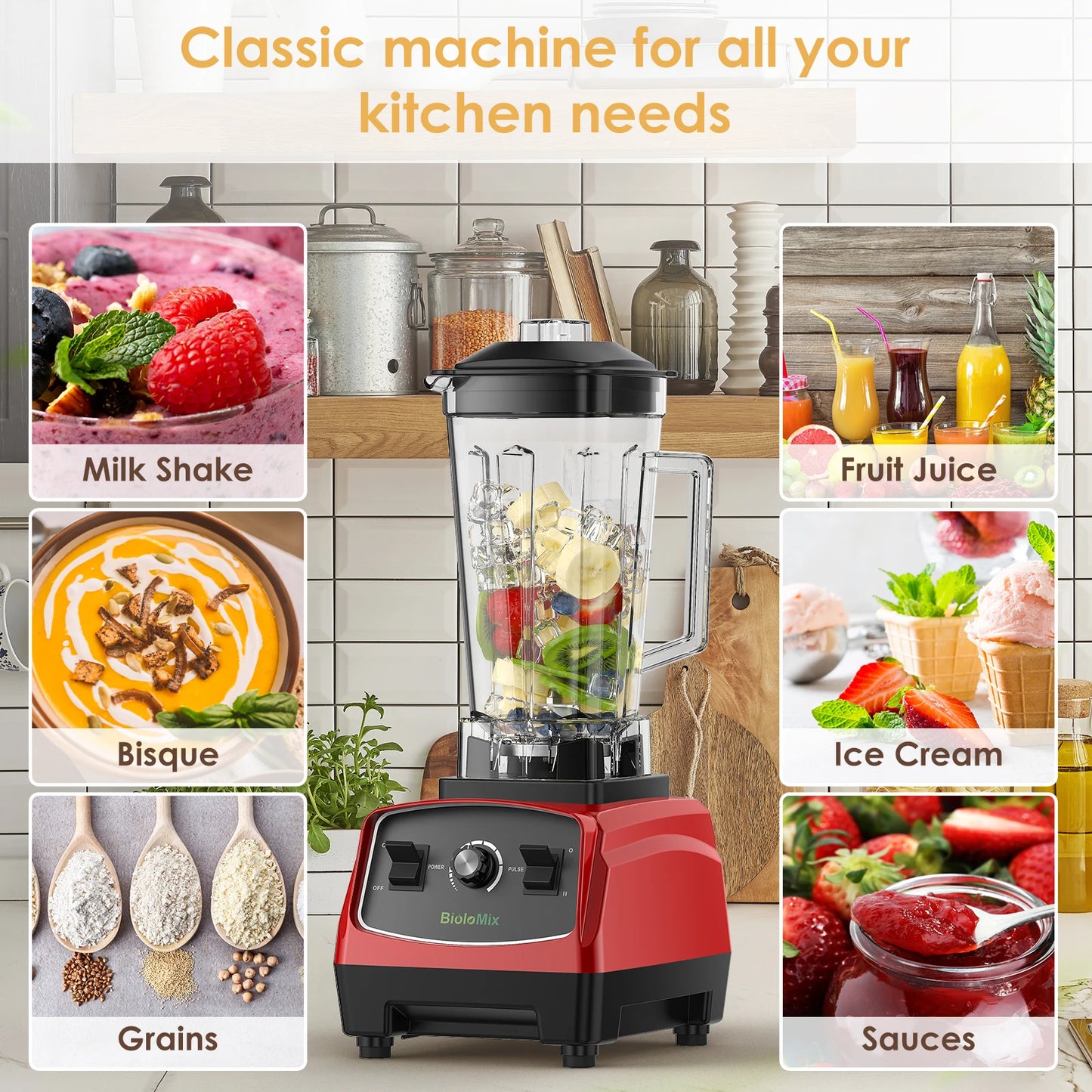 BPA Free 3HP 2200W Heavy Duty Commercial Grade Blender, Food Processor, Smoothie and Fruit Blender