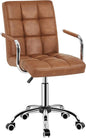 White Desk Chairs with Wheels/Armrests Modern PU Leather Office Chair Midback Adjustable Home Executive Chair 360°