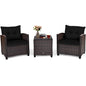 3 Pieces Patio Furniture Set, PE Rattan Wicker Outdoor Sofa Set w/Washable Cushion and Tempered Glass.
