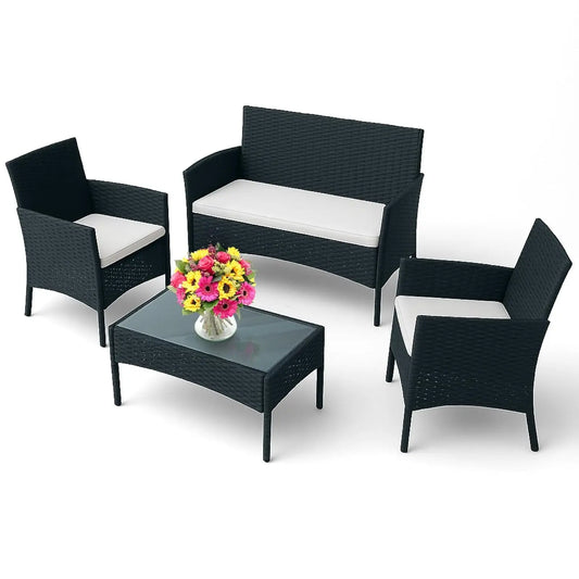 4-Piece Outdoor Patio Furniture Set - Patio Set with 2 Rattan Chairs, Love seat & Table.
