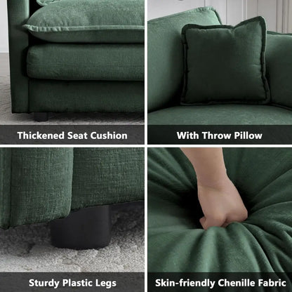 Luxury Sofa Set with Removable Ottoman, 3-Piece Living Room Furniture, Green Velvet.