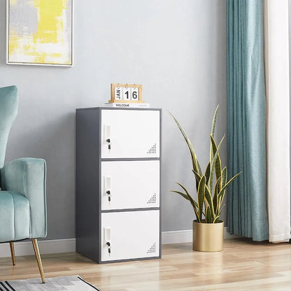 3-Door Metal Locker Cabinet for Office, Home, School Storage - Durable Steel Organizer