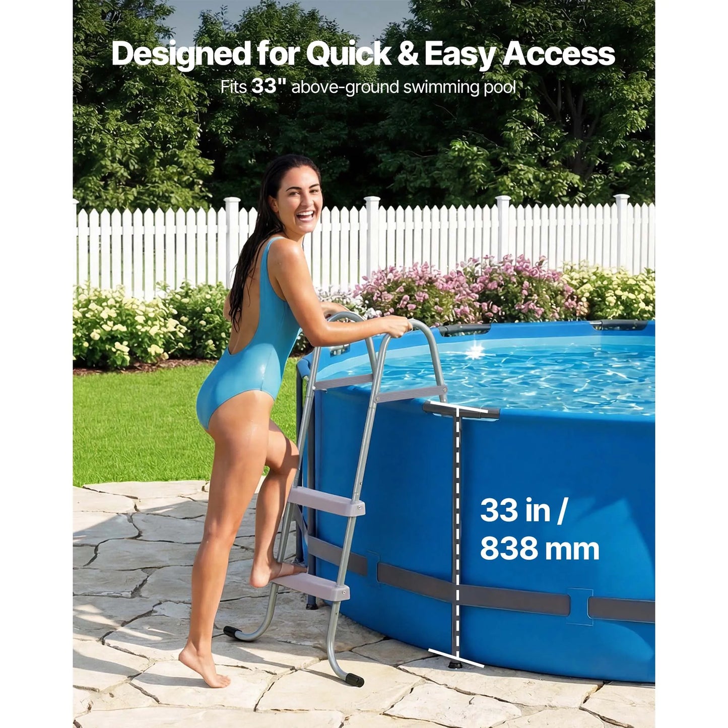 Above Ground Pool Ladder A-Frame Swimming Pool Stairs for High Wall with Non-Slip Sturdy Wide Step