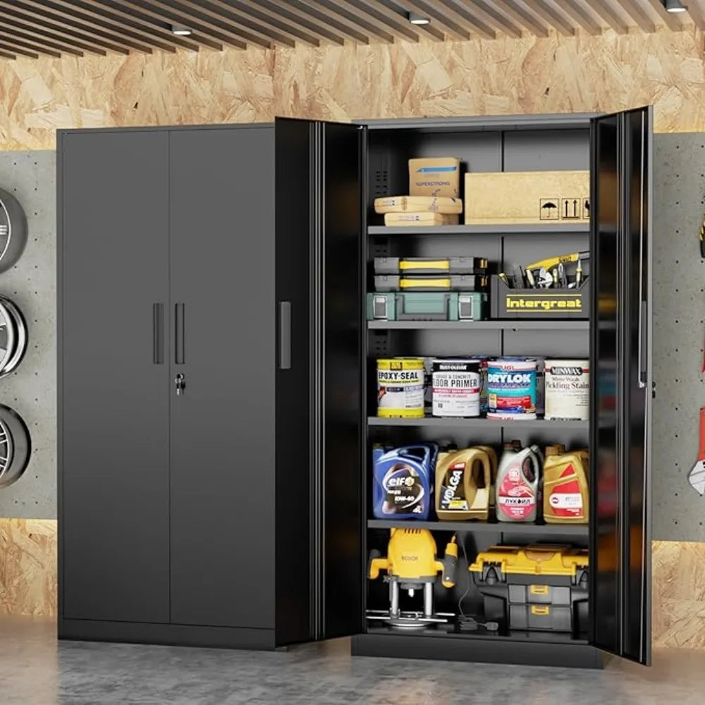 Metal Garage Storage Cabinet, Locking Doors & Adjustable Shelves Tall Storage for Home