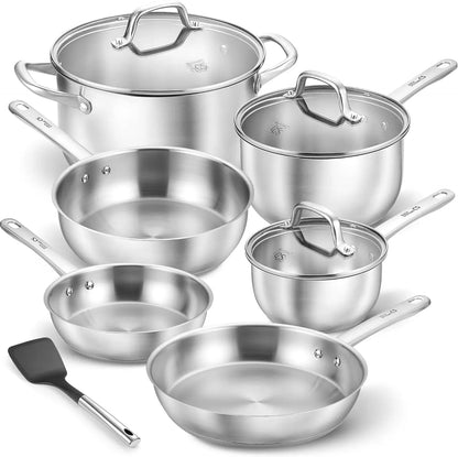 KOCH SYSTEME CS 10 Piece Stainless Steel Pots and Pans Set, Kitchen cookware, Oven Safe to 450°F