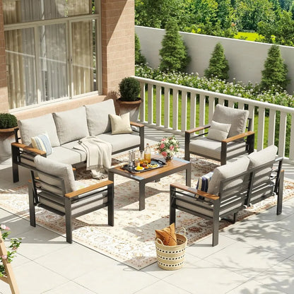 Aluminum Patio Furniture Set 7 Seats, Oversized Outdoor Sectional with Washable Thick Cushions, Waterproof.