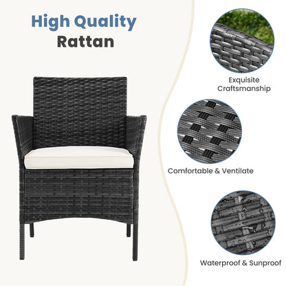4 Piece Outdoor Patio Furniture Set with Soft Cushion, Glass Table Manual Weaving Wicker Rattan.