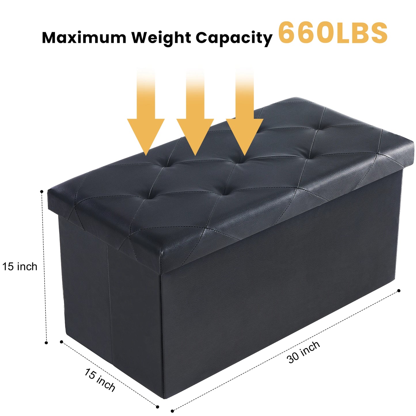 Leather Folding Ottoman Storage Footstool Toy Box Bedroom Bench.