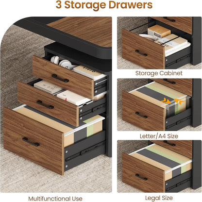 70.9" Executive Desk, Large Computer Desk with Drawers and Lateral File Cabinet.