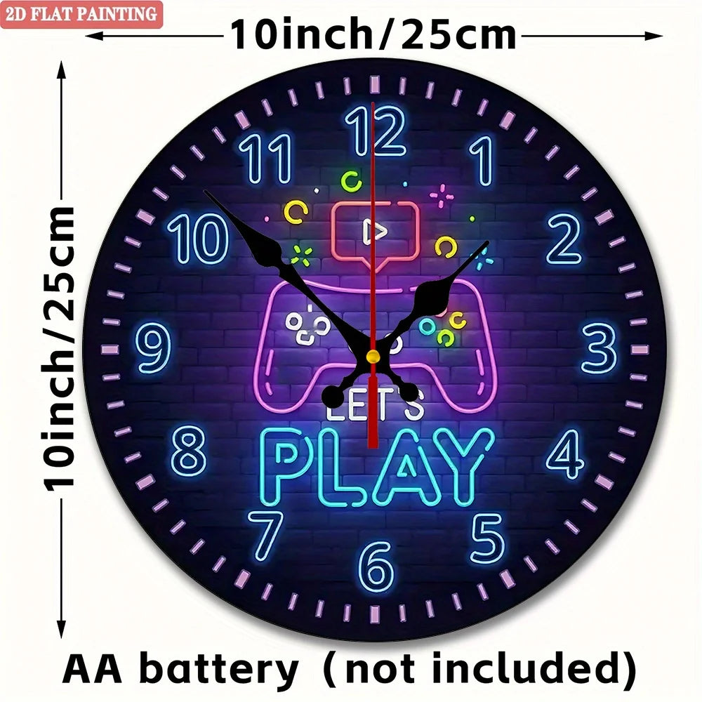 Gaming Console Clock. Neon blue/purple arcade design for game room. A perfect gamer gift.