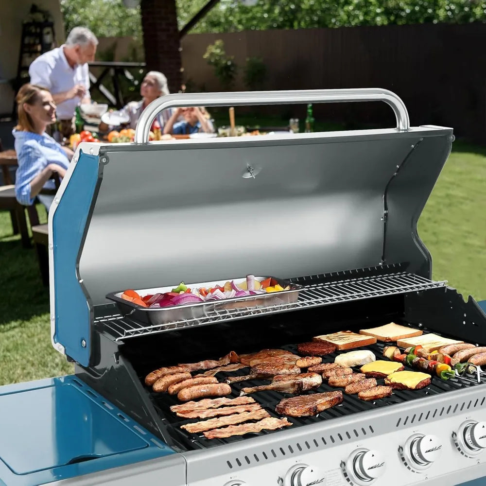 Royal Gourmet GA6402B 6 Burner Propane Gas Grill with Side Burner and Warming Rack, Cabinet Style Gas BBQ Grill