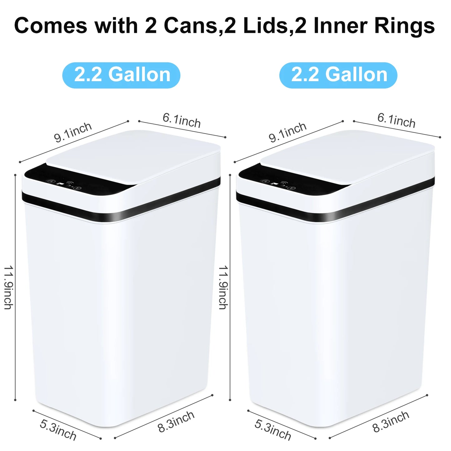 2 Pack 12L Bathroom Automatic Trash Cans Touchless Motion Sensor Slim with Lid, white.
