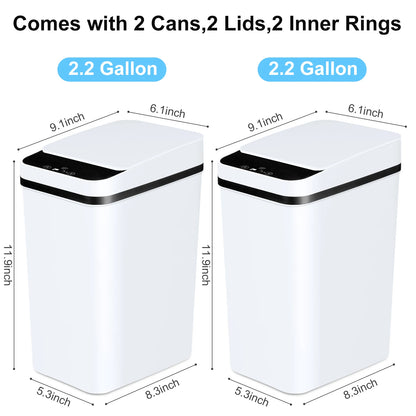 2 Pack 12L Bathroom Automatic Trash Cans Touchless Motion Sensor Slim with Lid, white.