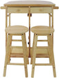 Drop Leaf Breakfast Cart with 2 Stools, Natural Wood, Space-Saving Kitchen Furniture