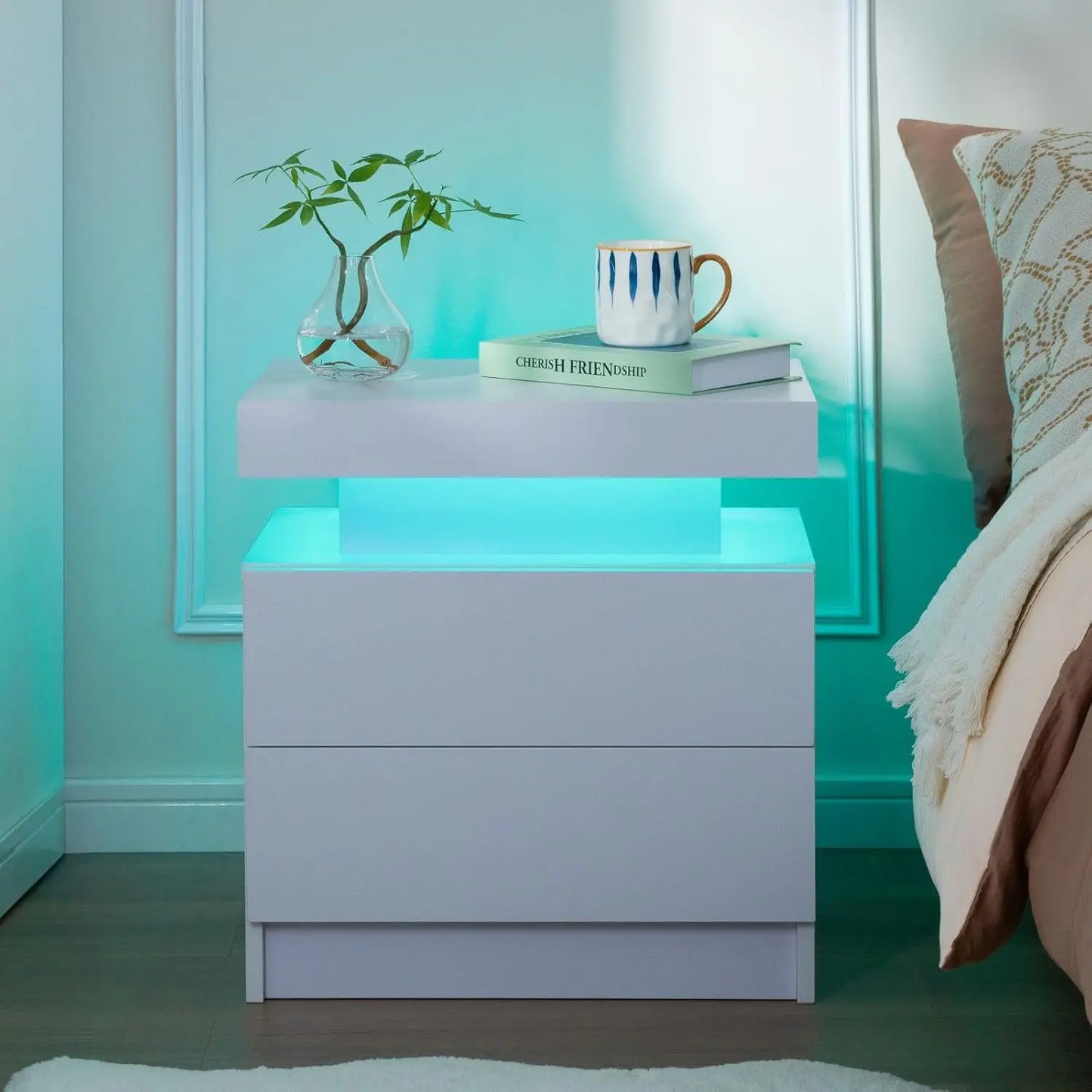 Nightstand Set of 2 LED Nightstand with 2 Drawer, Bedside Table, Customized.