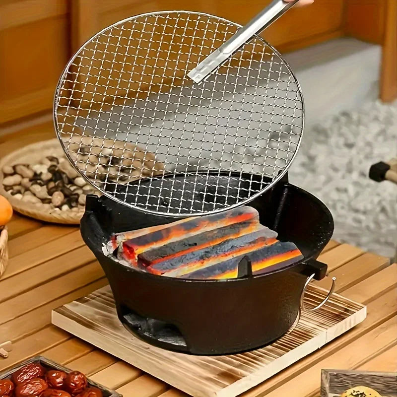 Round barbecue grill, portable camping stove, picnic and desktop small charcoal barbecue grill