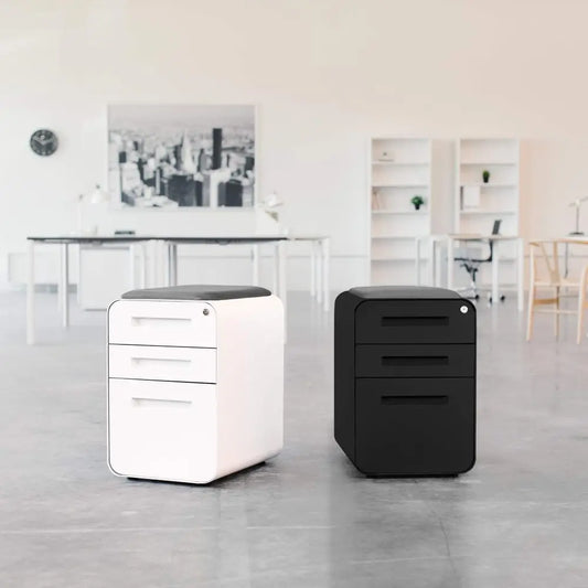 Curve Seated 3Drawer Mobile File Cabinet with Removable Magnetic Cushion Seat Metal Filing Cabinet.