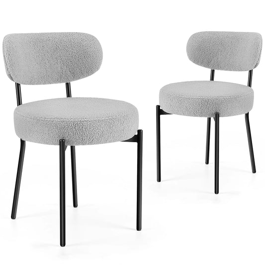 Ergonomic Round Dining Chairs Set of 2 Plush Fabric Kitchen Chairs with Curved Backrest Metal Legs.
