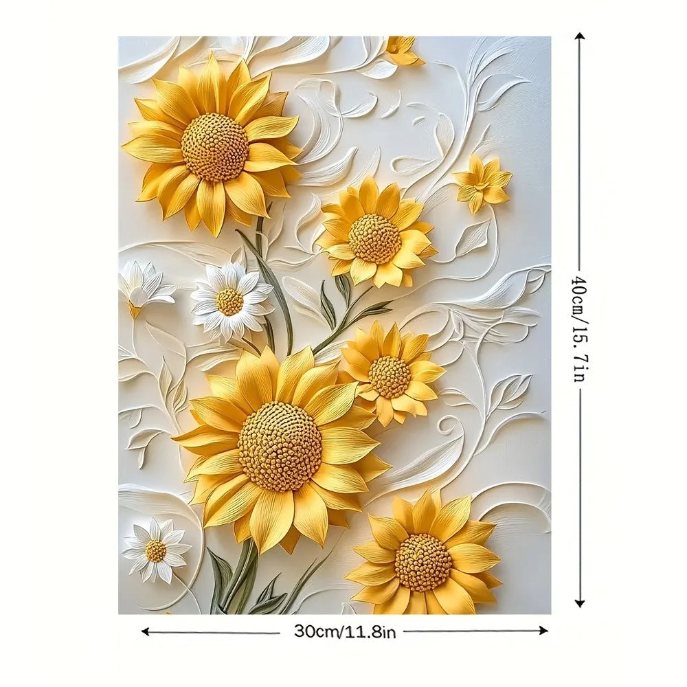 3D relief sunflower canvas art with wood frame, vivid yellow wall printing- living room decor.