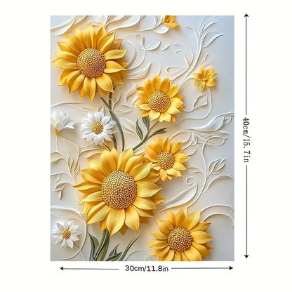 3D relief sunflower canvas art with wood frame, vivid yellow wall printing- living room decor.