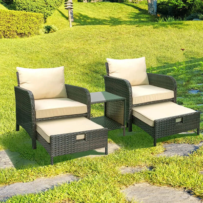 Balcony Furniture 5 Piece Patio Conversation Set, PE Wicker Rattan Outdoor Lounge Chairs.