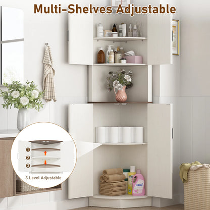 Bathroom Storage Tall Cabinet, 67" Corner Storage Cabinet with Barn Doors and Adjustable Shelf.