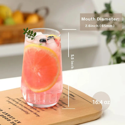 Set of 6 Crystal Water Glasses, 16.4 oz Tall Cups for Cocktail, Iced Tea - Perfect for Kitchen and Bar