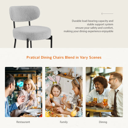 Ergonomic Round Dining Chairs Set of 2 Plush Fabric Kitchen Chairs with Curved Backrest Metal Legs.