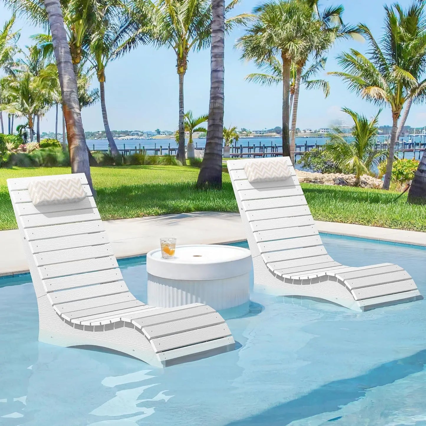 Pool Lounge Chairs Set of 2, Pool Lounge Chairs up to 10-Inches of Water, with Headrest.