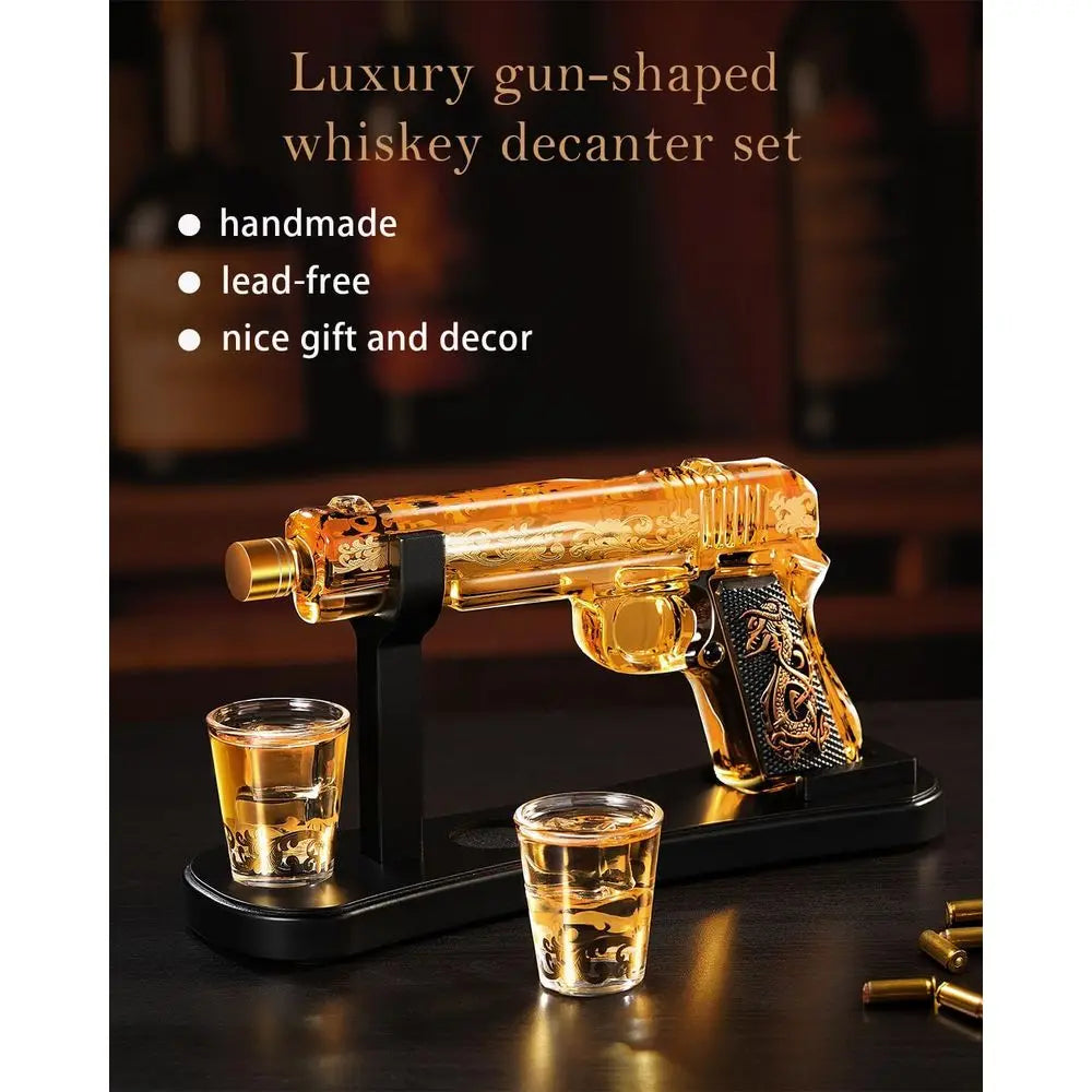 Gun Whiskey Decanter Set - Luxury Lead-Free Glass, Unique Gift for Men & Bourbon Lovers.
