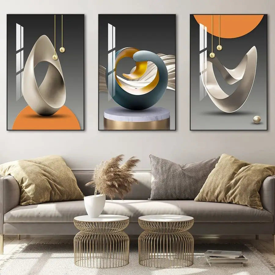 Wall Art, Bright Style Framed Wall Art, Abstract Modern Art Shape Pattern.