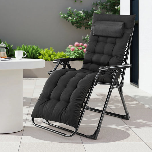 Zero Gravity Recliner Patio Lounge Chair Folding Portable with Cup Holder, Removable Cushion.