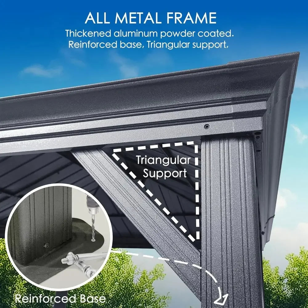 10' x 12' Steel Double Roof Outdoor Pavilion with Curtains and Netting for Backyard.
